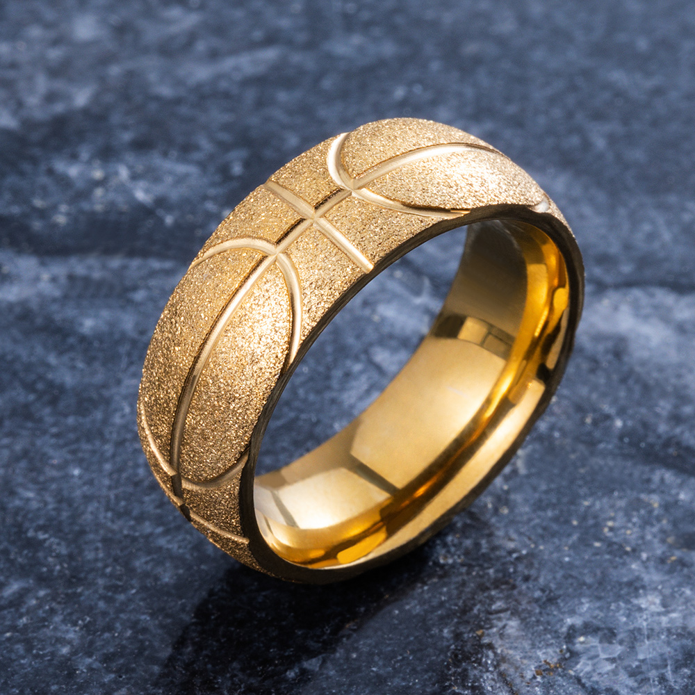 Men's Basketball Pattern Frosted Steel Band in Gold