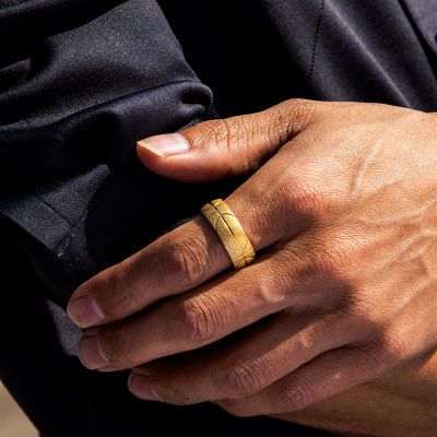 Men's Basketball Pattern Frosted Steel Band in Gold