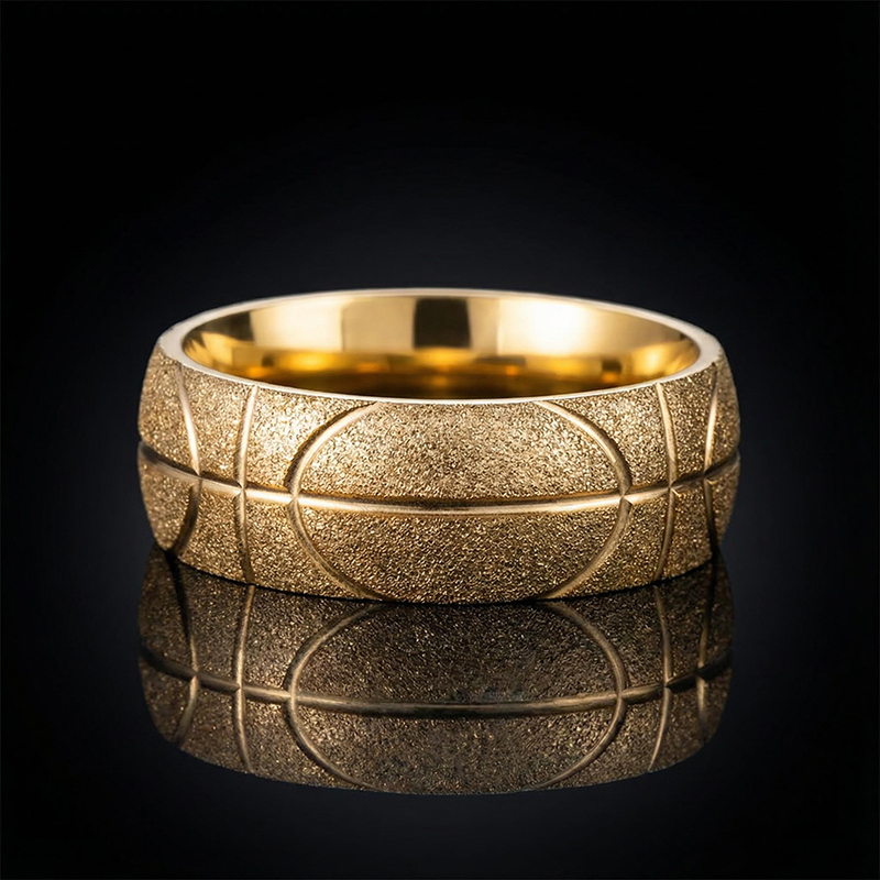 Men's Basketball Pattern Frosted Steel Band in Gold