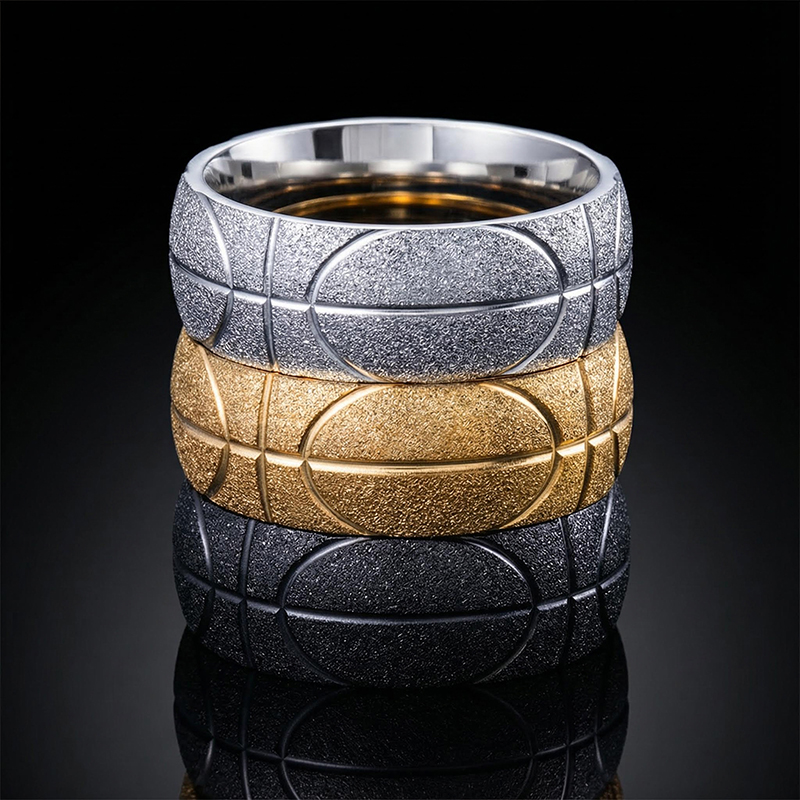 Men's Basketball Pattern Frosted Steel Band in Gold