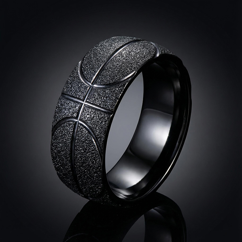 Men's Basketball Pattern Frosted Steel Band in Black Gold