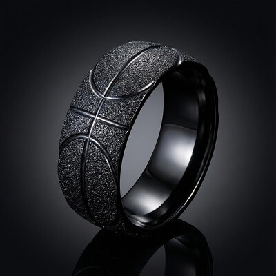 Men's Basketball Pattern Frosted Steel Band in Black Gold