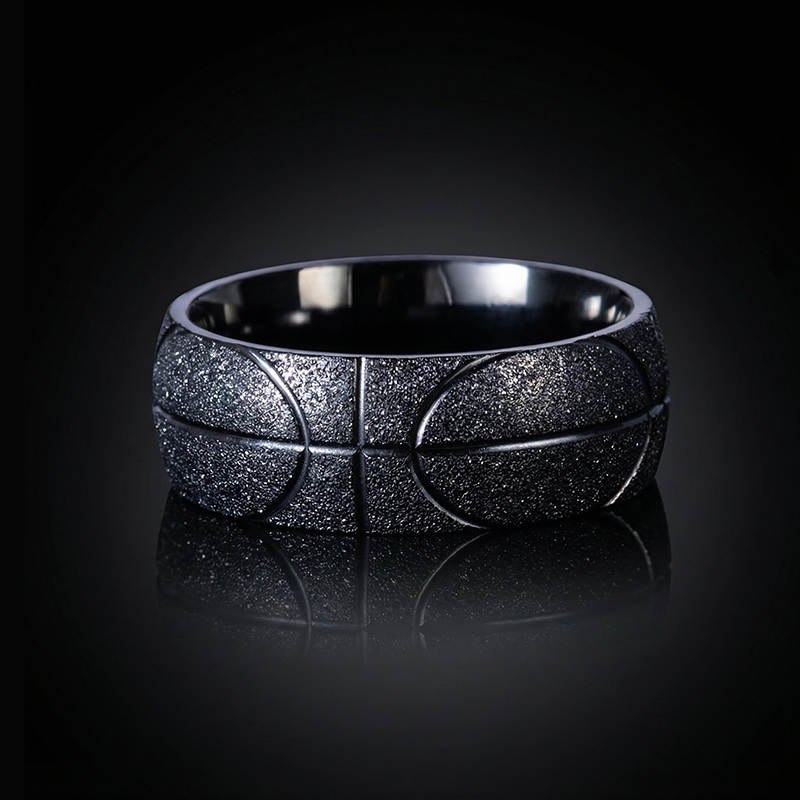 Men's Basketball Pattern Frosted Steel Band in Black Gold