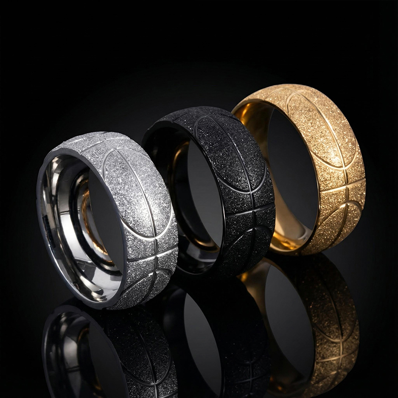 Men's Basketball Pattern Frosted Steel Band in Black Gold