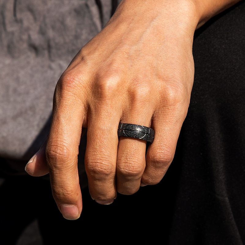 Men's Basketball Pattern Frosted Steel Band in Black Gold