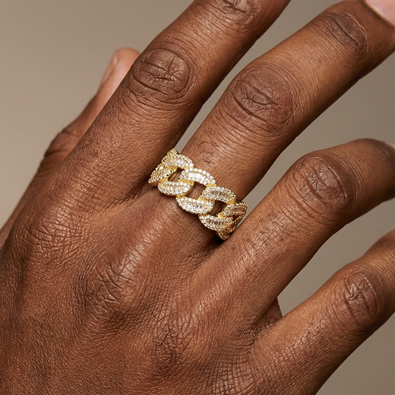 12mm Round & Baguette Cut Cuban Ring