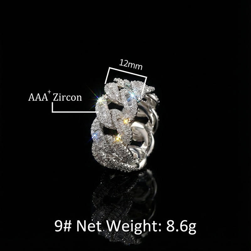 12mm Round & Baguette Cut Cuban Ring