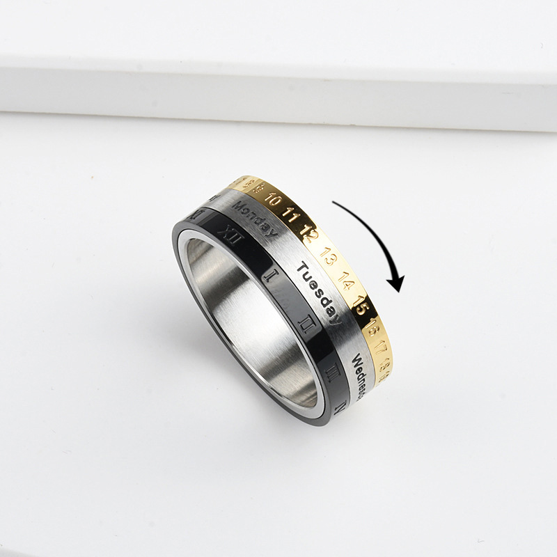 Tricolor Rotatable Roman Date Numeral Time Ring