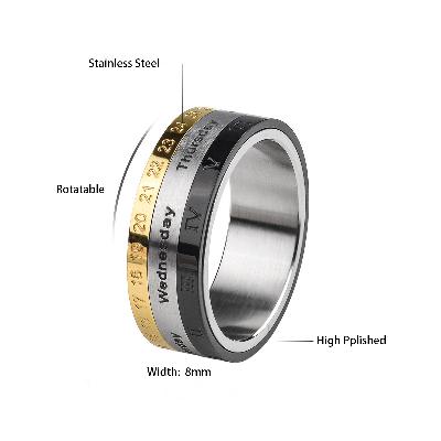 Tricolor Rotatable Roman Date Numeral Time Ring