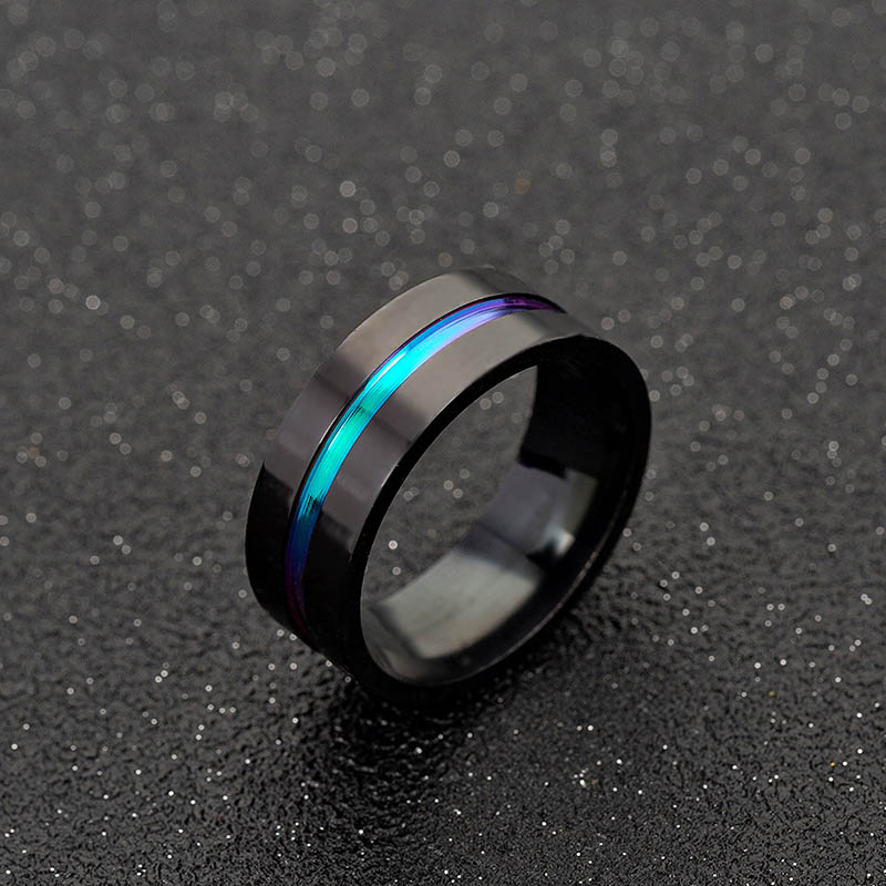  8mm Frosted Black Multicolor Titanium Steel Ring