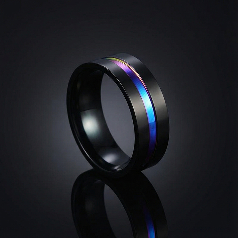  8mm Frosted Black Multicolor Titanium Steel Ring