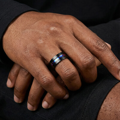  8mm Frosted Black Multicolor Titanium Steel Ring
