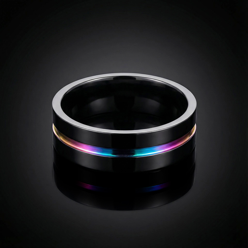  8mm Frosted Black Multicolor Titanium Steel Ring