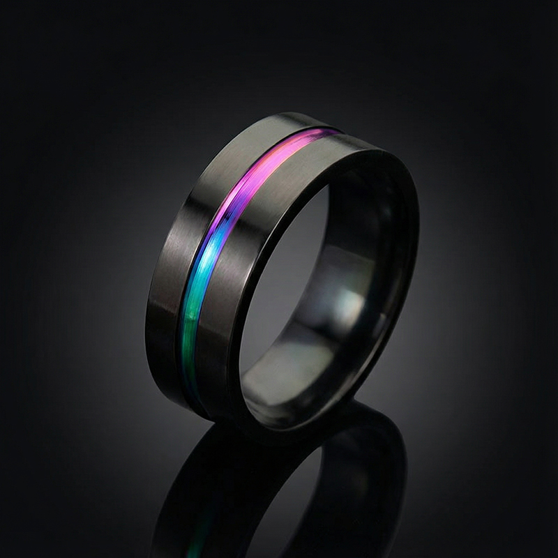  8mm Frosted Black Multicolor Titanium Steel Ring