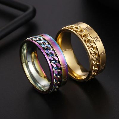 8mm Rotating Roman Numeral Cuban Chain Fidget Ring
