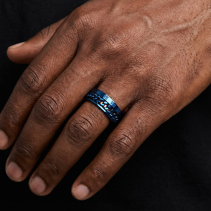 8mm Rotating Roman Numeral Cuban Chain Fidget Ring