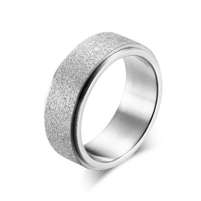 8mm Rotating Frosted Steel Simple Band in White Gold