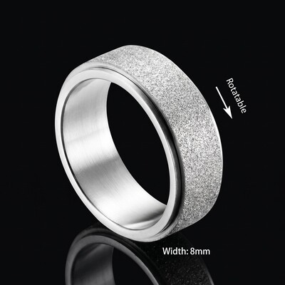 8mm Rotating Frosted Steel Simple Band in White Gold