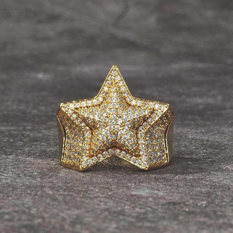 18K Gold Iced Star Ring