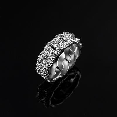 Iced 8mm Paved Cuban Ring in White Gold
