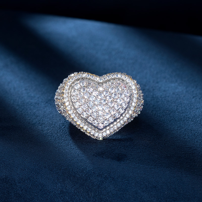 Iced Two-tone Heart Ring
