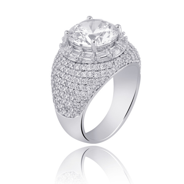 Round Cut and Micro Pave Ring in White Gold