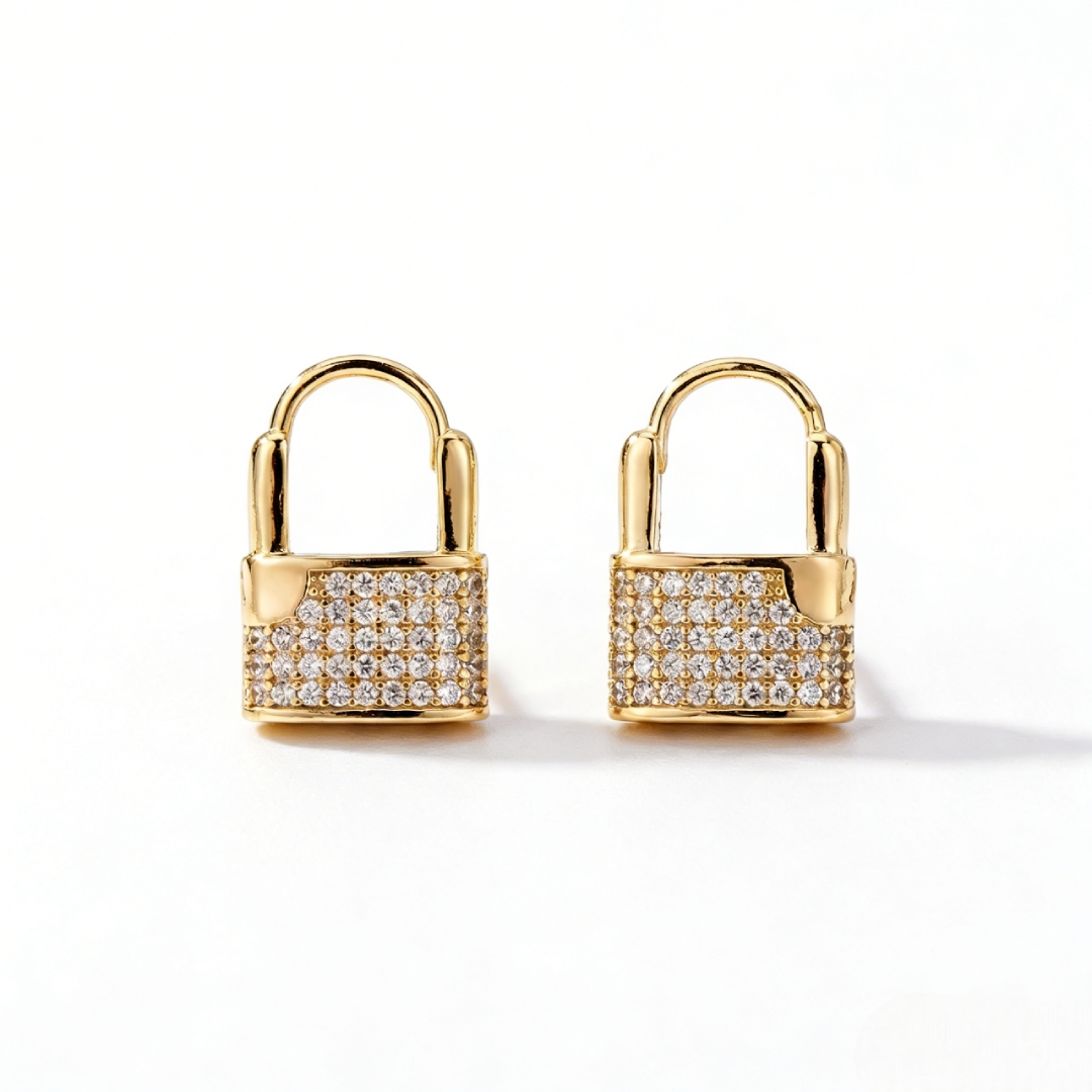 Iced Lock Huggies Earrings