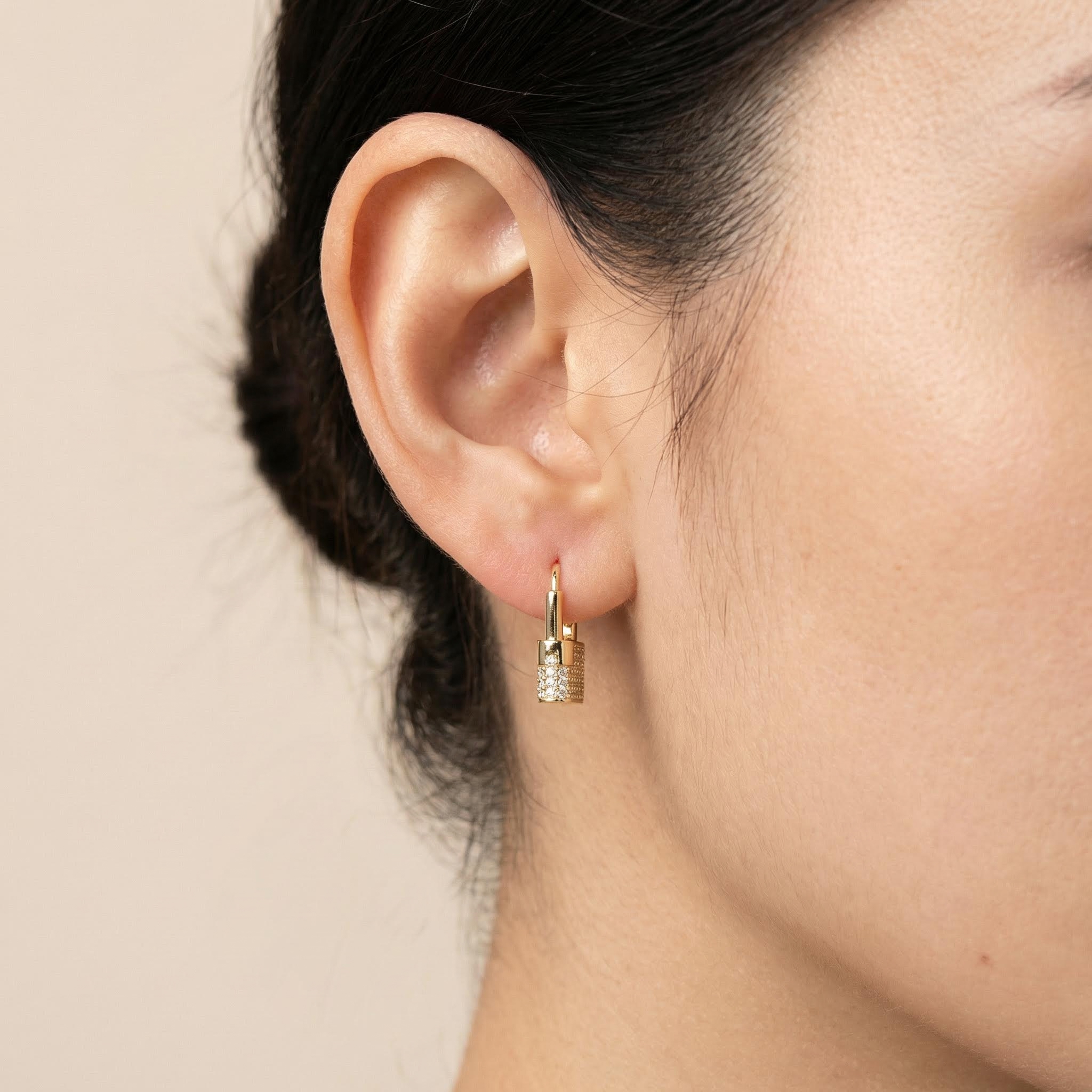 Iced Lock Huggies Earrings