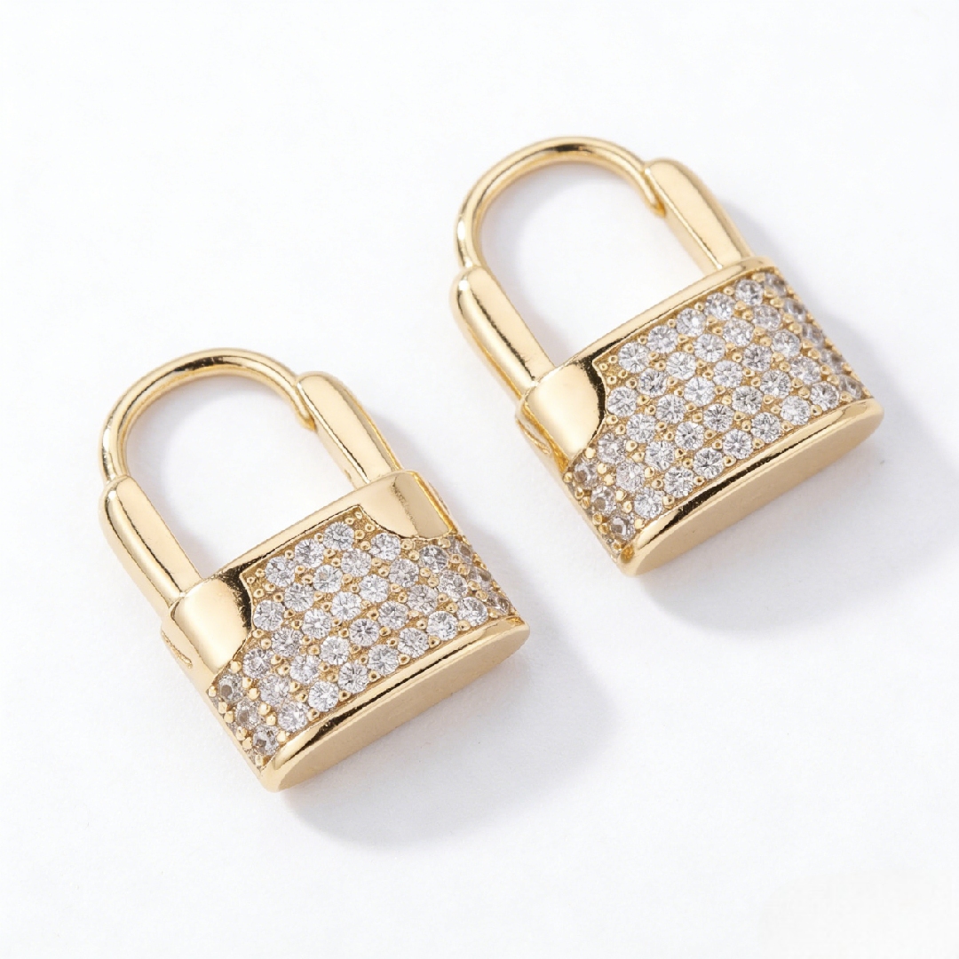 Iced Lock Huggies Earrings