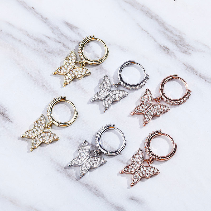 Iced Butterfly Dangle Earrings