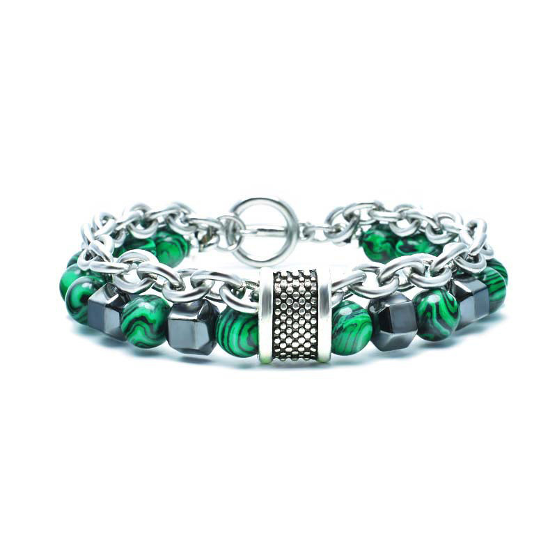 Malachite Hematite Bead Chain Layer Bracelet