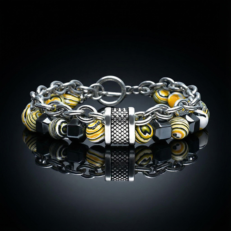 Malachite Hematite Bead Chain Layer Bracelet