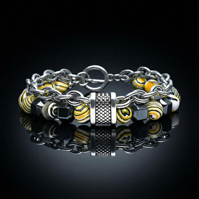 Malachite Hematite Bead Chain Layer Bracelet