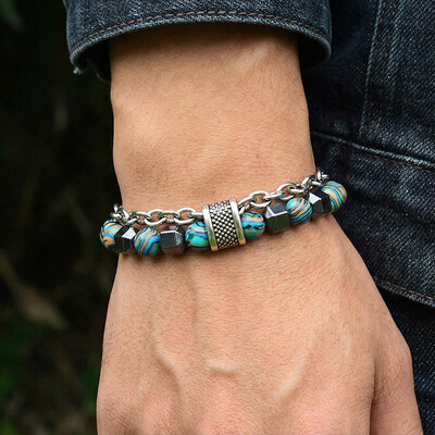 Malachite Hematite Bead Chain Layer Bracelet