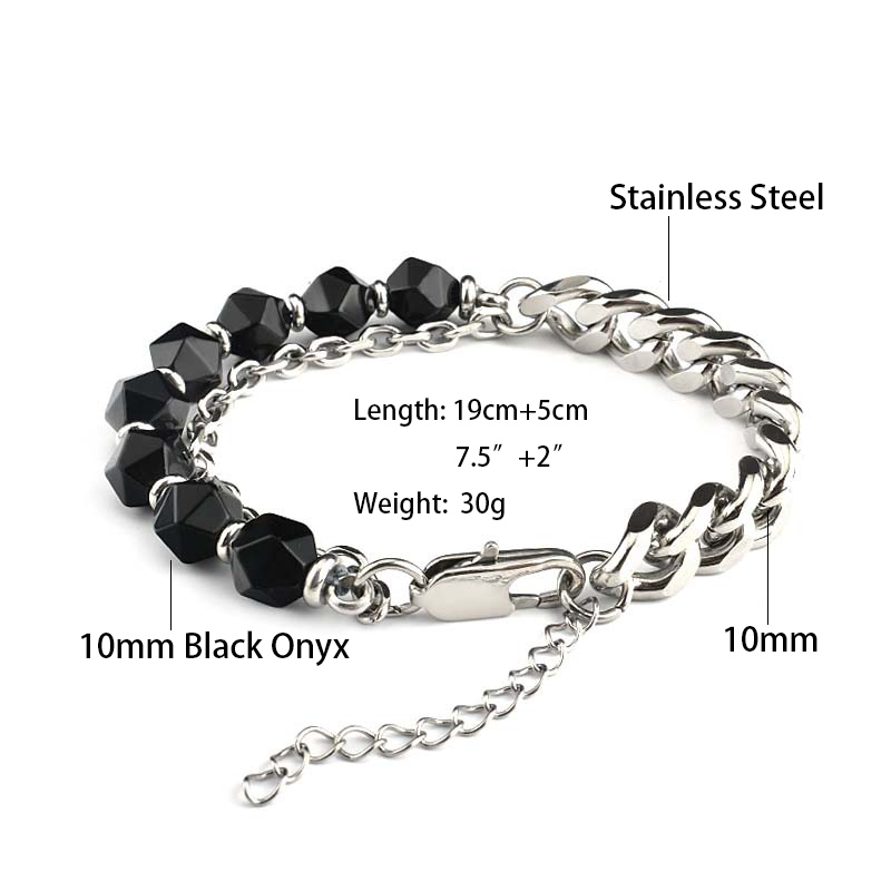 Black Onyx Tiger Eye Stitching Cuban Chain Anxiety Bracelet