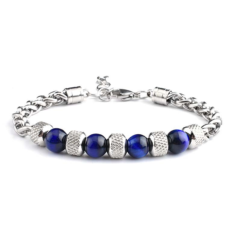 Black Onyx Tiger Eye Stone Beads Chain Adjustable Bracelet