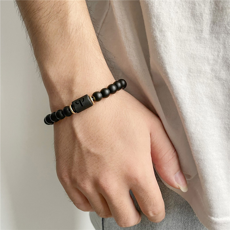 Twelve Constellations Black Matte Agate Beads Adjustable Bracelet