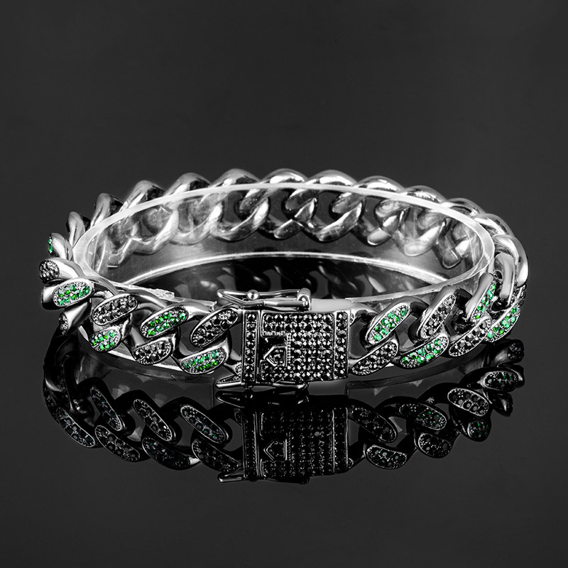 Iced 12mm Emerald & Black Miami Cuban Bracelet