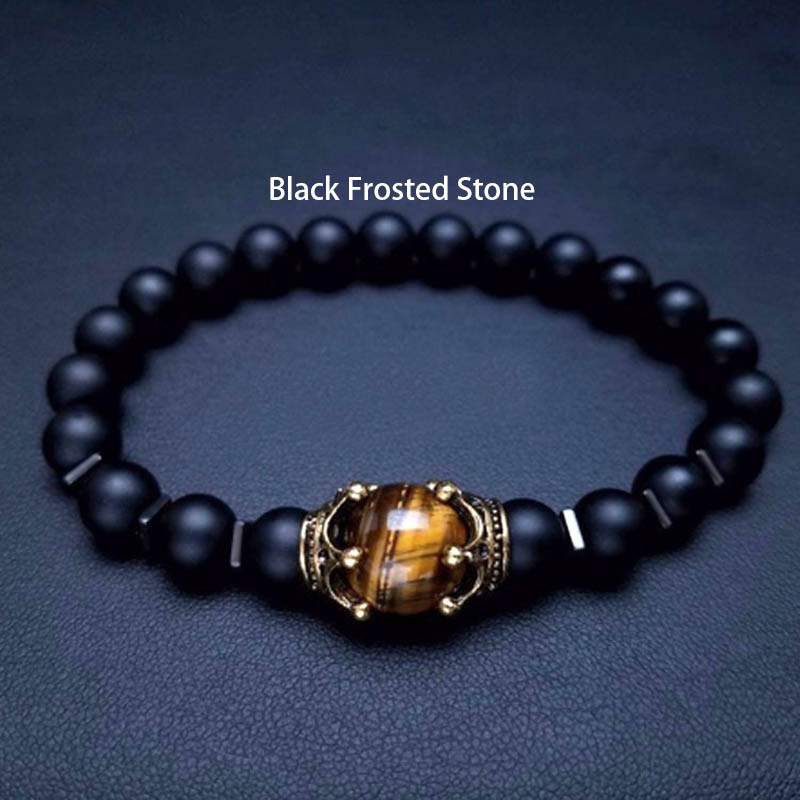 Gold Crown Natural Healing Stone Bead Bracelet