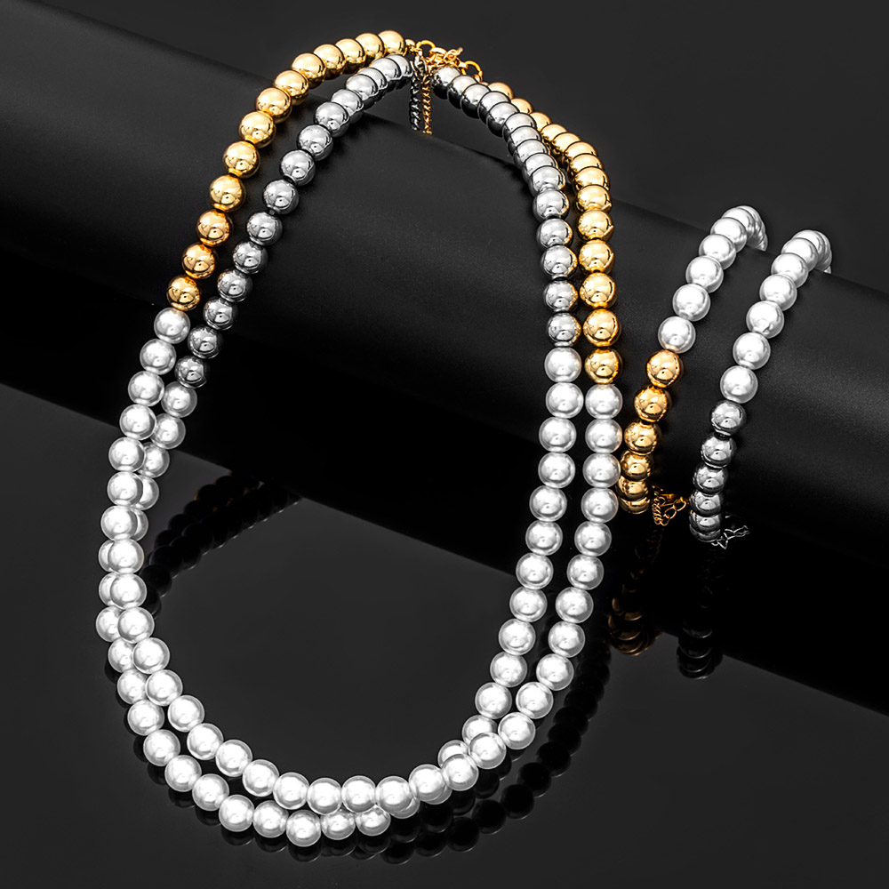 8mm Half Beads and Pearl Bracelet