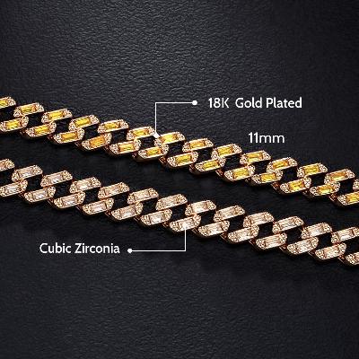 11mm Baguette Cut Cuban Bracelet in Gold