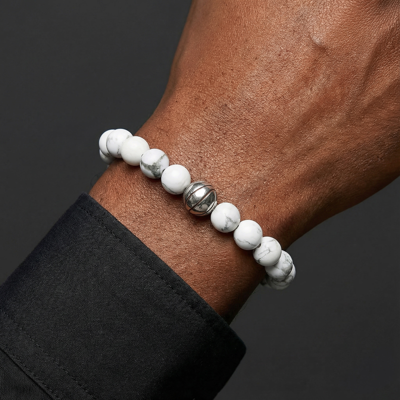 White Turquoise Basketball Beaded Bracelet White Turquoise Basketball Beaded Bracelet