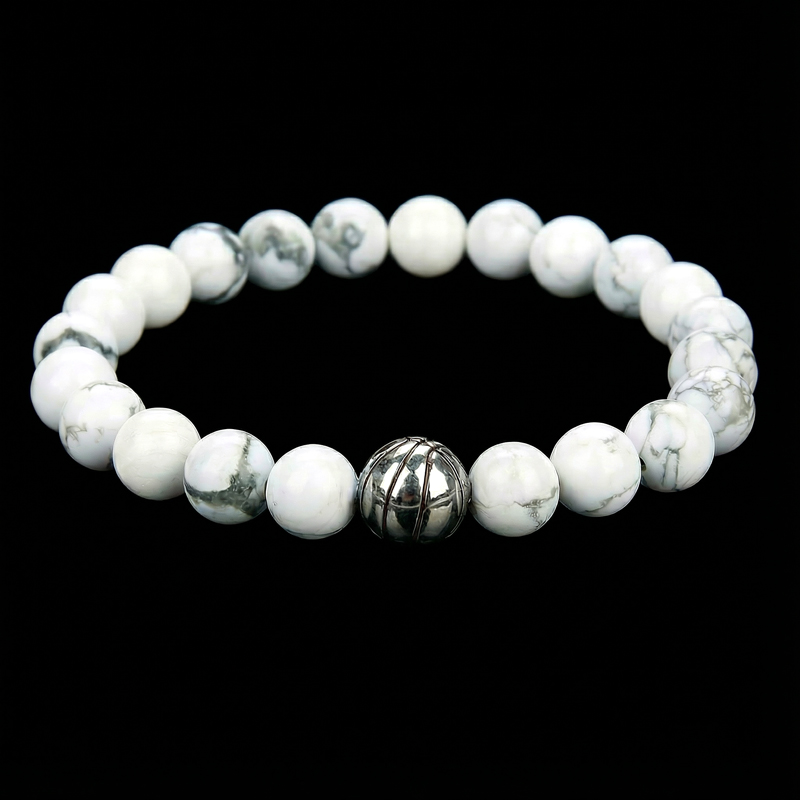 White Turquoise Basketball Beaded Bracelet White Turquoise Basketball Beaded Bracelet