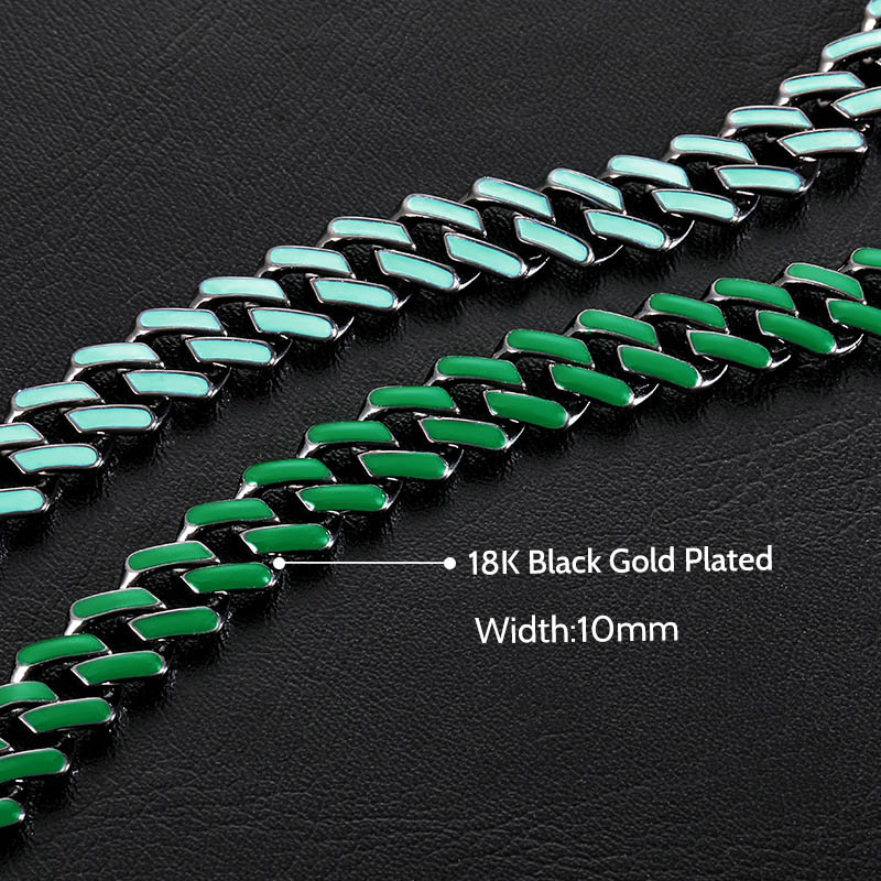 Glow in the Dark Green/Blue Enamel Prong Cuban Bracelet
