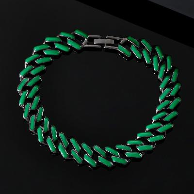 Glow in the Dark Green/Blue Enamel Prong Cuban Bracelet