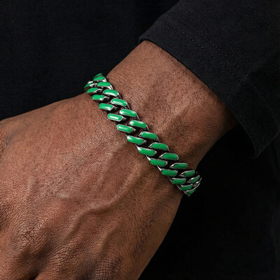 Glow in the Dark Green/Blue Enamel Prong Cuban Bracelet