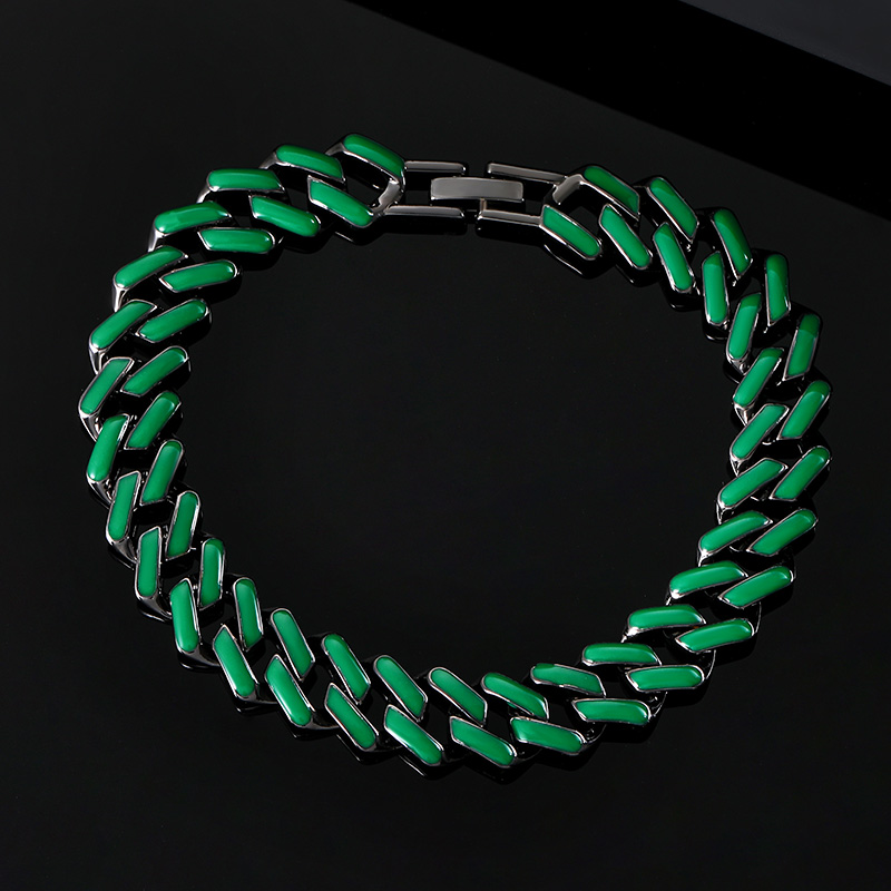 Glow in the Dark Green/Blue Enamel Prong Cuban Bracelet