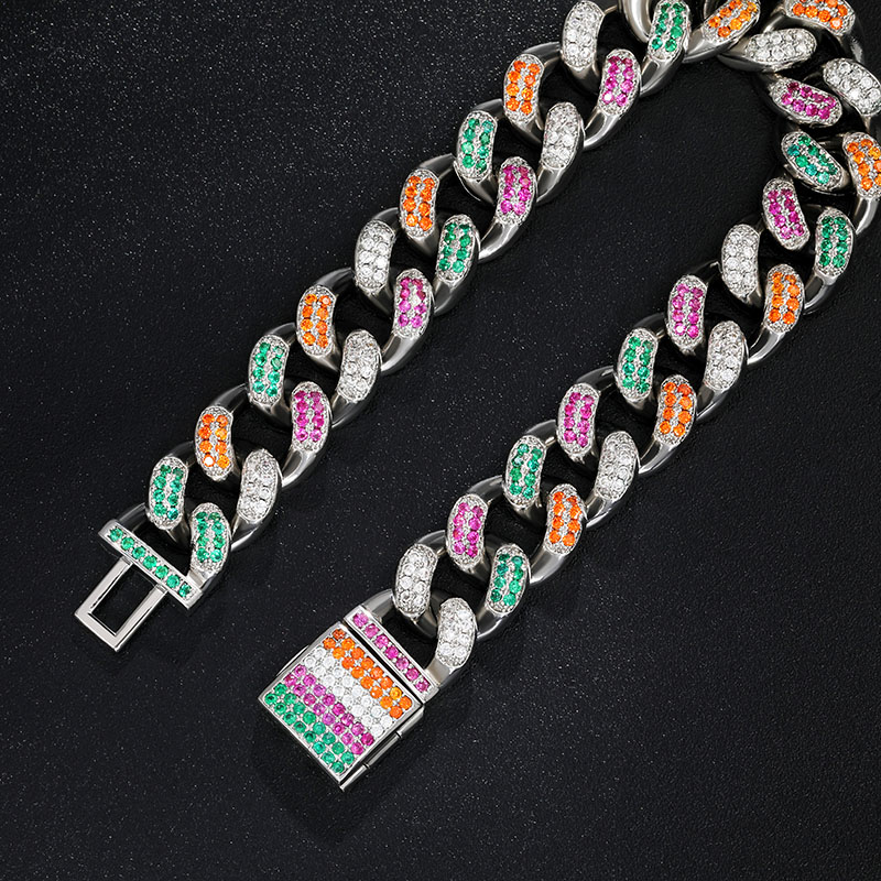 12mm Iced Handset Multi-Color Miami Cuban Bracelet