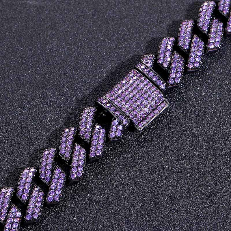 Iced 15mm Purple Cuban Link Bracelet in Black Gold