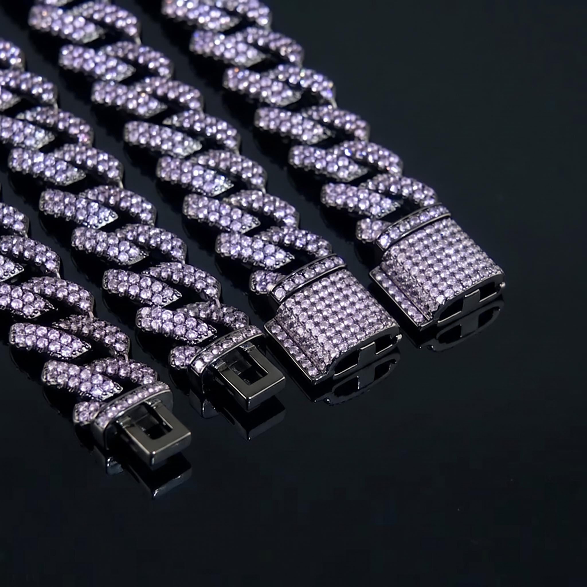 Iced 15mm Purple Cuban Link Bracelet in Black Gold Iced 15mm Purple Cuban Link Bracelet in Black Gold